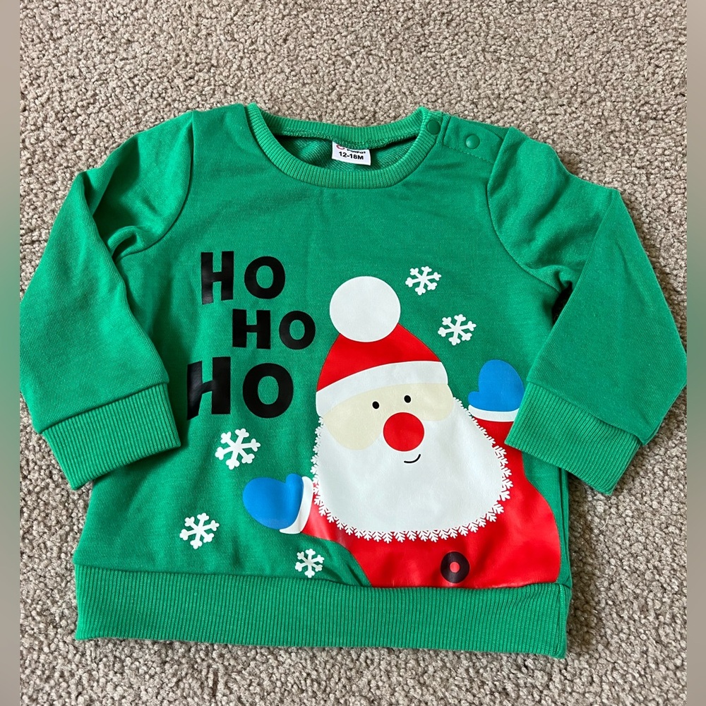 Green Christmas Santa Ho Ho Ho Sweatshirt. Size 12-18 Months